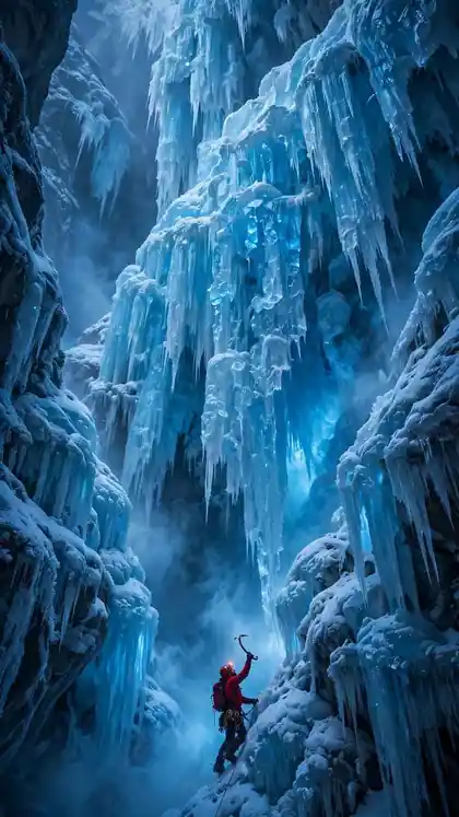 Frozen Waterfall Solo Climb