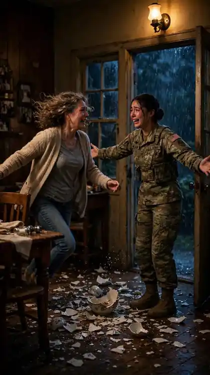 Soldier Surprises Mom at Family Dinner