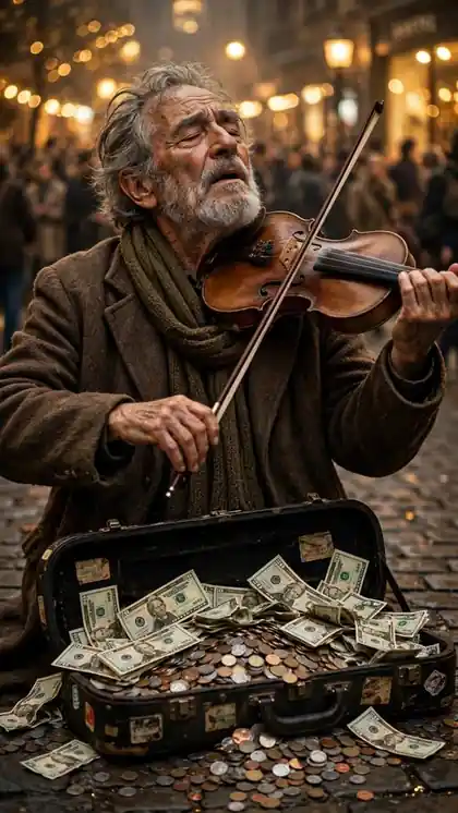 Street Musician's Empty Hat Overflows