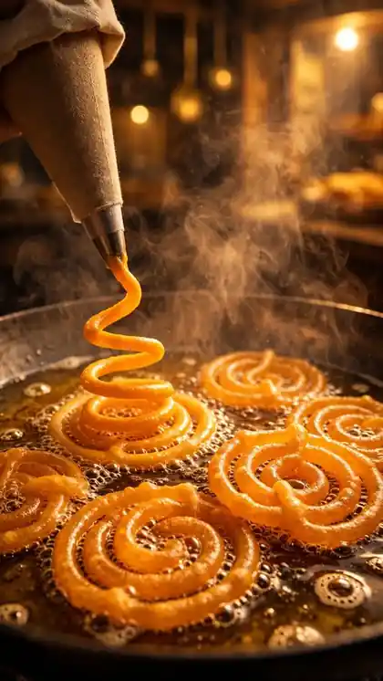 Jalebi Sizzling in a Sweet Shop