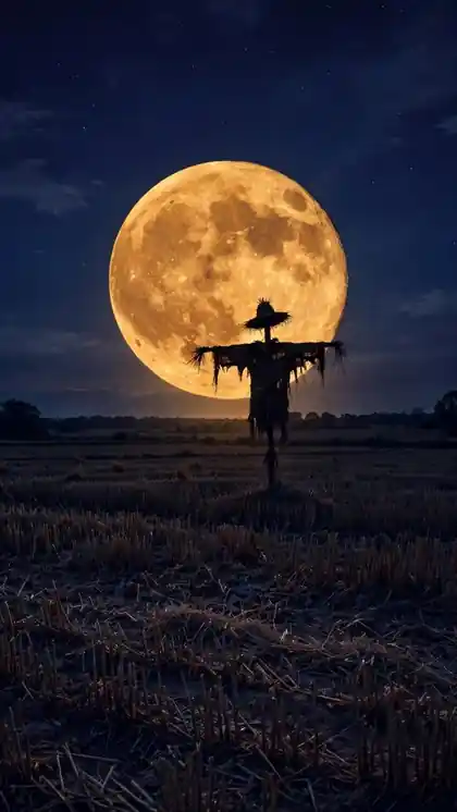 Harvest Moon Rising Over Fields