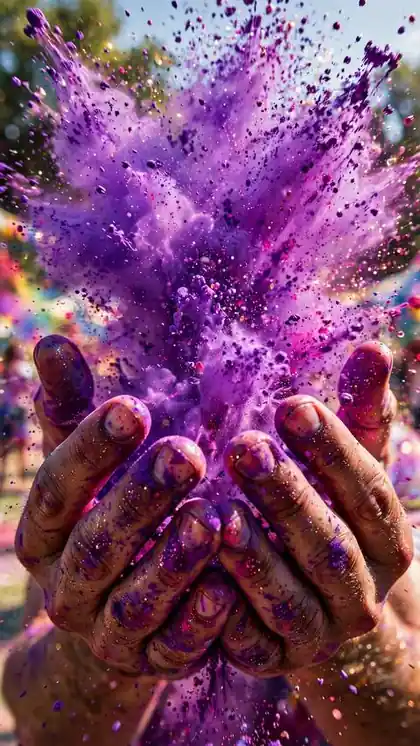 Hands Throwing Gulal Up Close