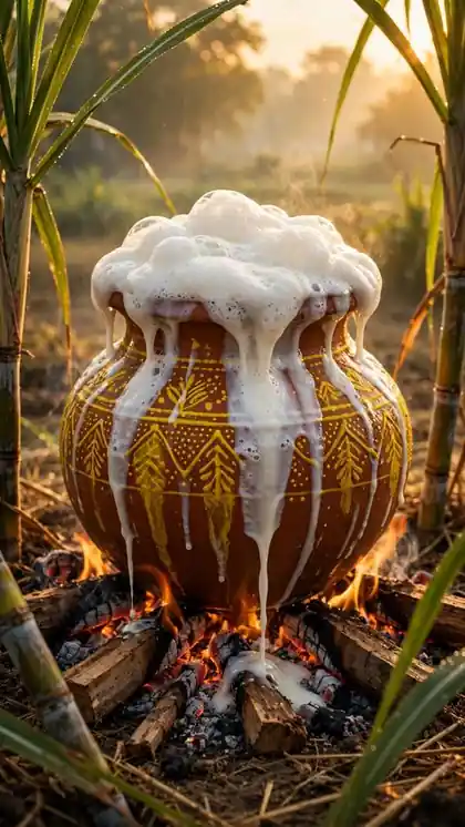 Pongal Pot Boiling Over Fire