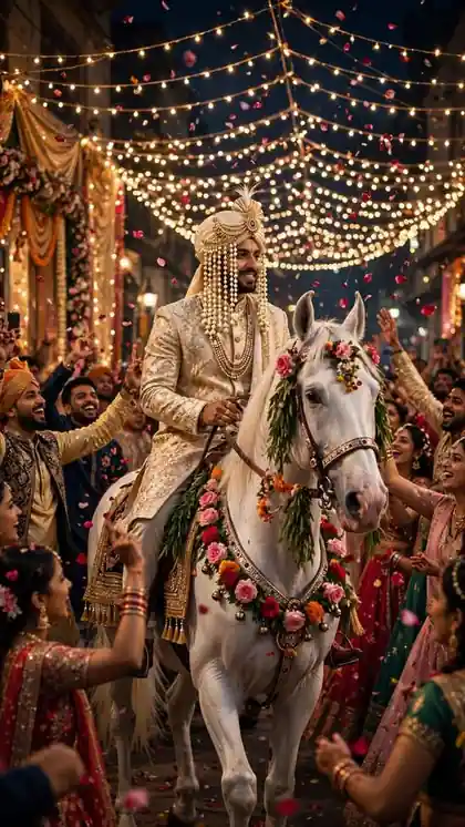 Baraat Procession Under Lights