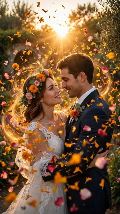 Flower Petals Over the Couple