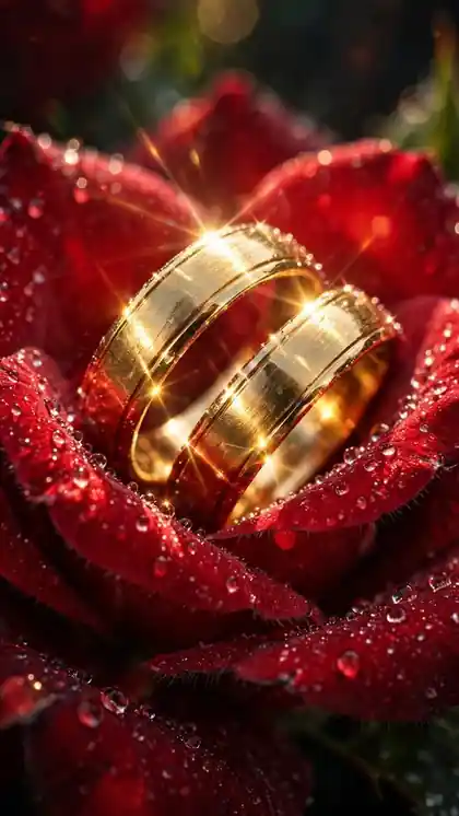 Wedding Rings on Blooming Flowers
