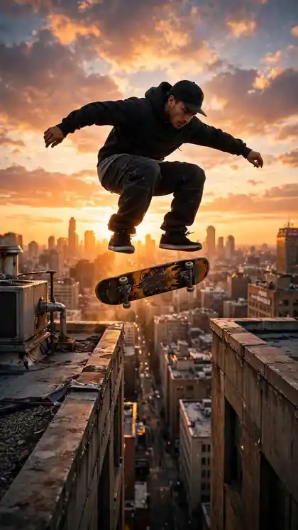 Rooftop Skateboard Trick