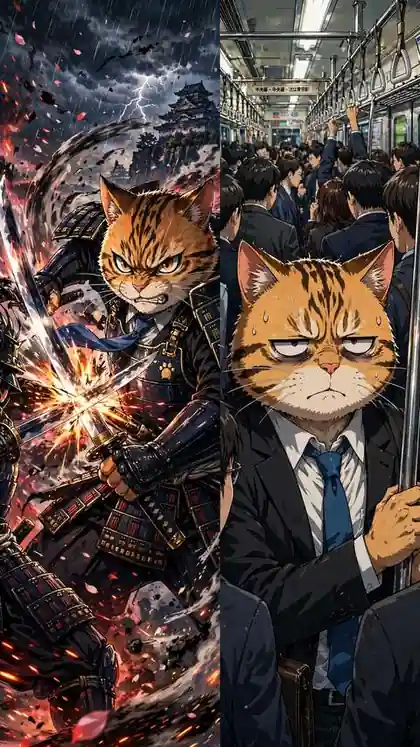 Anime Cat Salaryman's Commute