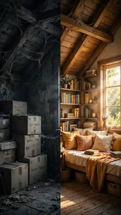 Dark Attic Corner Becomes a Reading Nook
