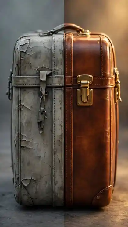 Battered Leather Suitcase Restored for Travel