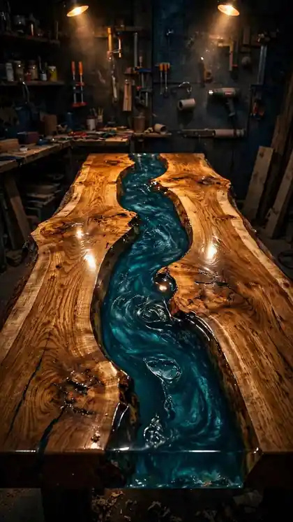 Scarred Table Transformed With Epoxy River