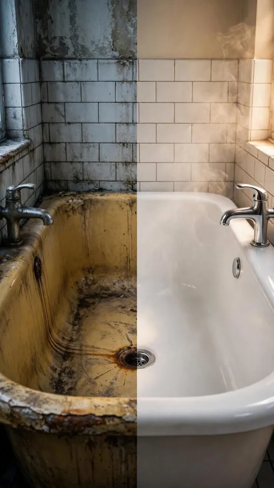 Stained Bathtub Resurfaced to Porcelain White