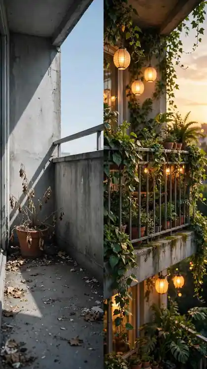 Bare Concrete Balcony to Green Oasis
